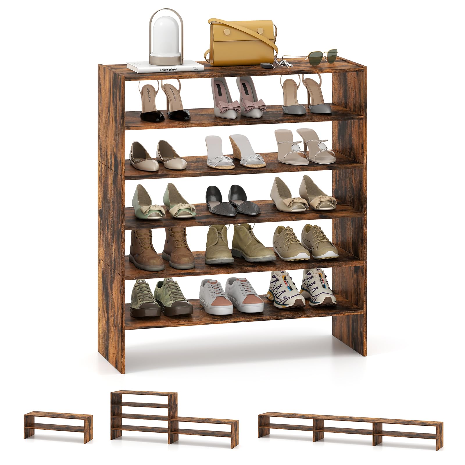 Giantex 3-in-1 Vertical Shoe Rack, 6-Tier Free Standing Shoe Storage Organizer w/Stackable Design