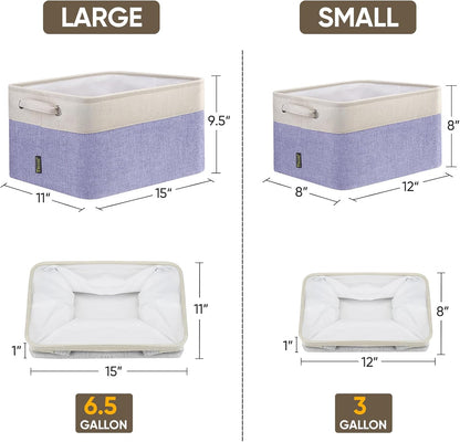 BALEINE 2 Pack Fabric Storage Bins for Shelves, Linen Storage Baskets for Organizing, Decorative Closet Bins for Clothes, Home (Lavender, 15''x11''x9.5'')