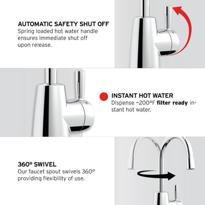 InSinkErator Stainless Steel Tank, H250C-SS HOT250 System, Single-Handle Faucet in Chrome with2/3-Gallon Instant Hot Water Dispenser