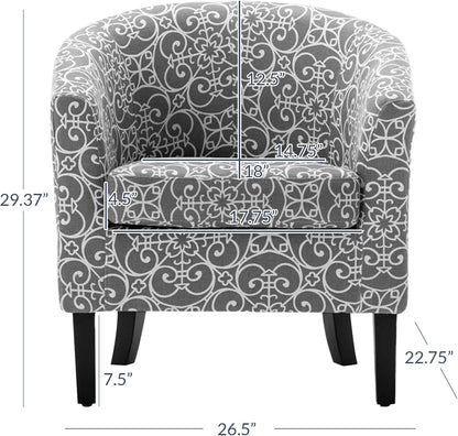 BELLEZE Accent Barrel Chair, Linen Round Chair Club Tub Sofa Corner Chair with Flared Legs and Cozy Soft Padding for Living Room Bedroom Waiting Room - White & Gray