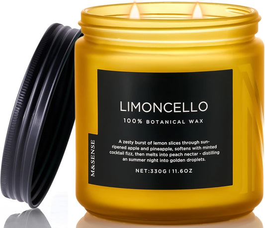 M&SENSE Limocello Scented Candle - 11.6oz Natural Soy Wax Non Toxic 70-Hour Slow Burning 2-Wick