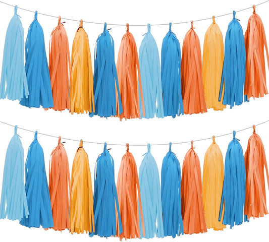 Orange and Blue Paper Tassel, 20 Pack, Party Decorations for Birthday, Baby Shower, Sprot