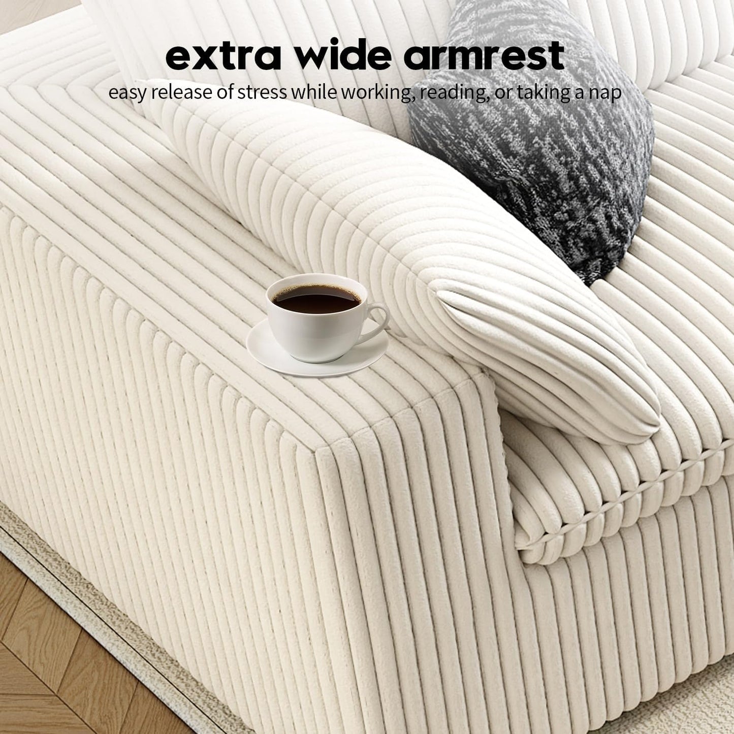 LoveSeat Cloud Couch Modular Sectional Sofa for Living Room,Modern Sofa with Deep Seat，2 Seater Boneless Couch,Comfy Upholstered Corduroy Couches for Apartment, Studio, Office,Bedroom，White