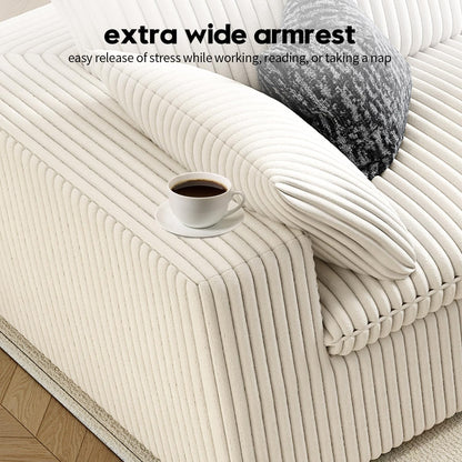 157.5" Cloud Couch Modular Sectional Sofa for Living Room,Modern Sofa with Deep Seat，4 Seater Boneless Couch,Comfy Upholstered Corduroy Couches for Apartment, Studio, Office,Bedroom，White