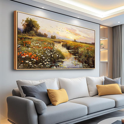 PHAOHUAXM Large Wall Art For Living Room Canvas Wall Decor For Bedroom Watercolour Painting Office Decoration Countryside Sunrise Scenery Wall Picture Ready To Hang Home Decor Wood Framed 20x40 In