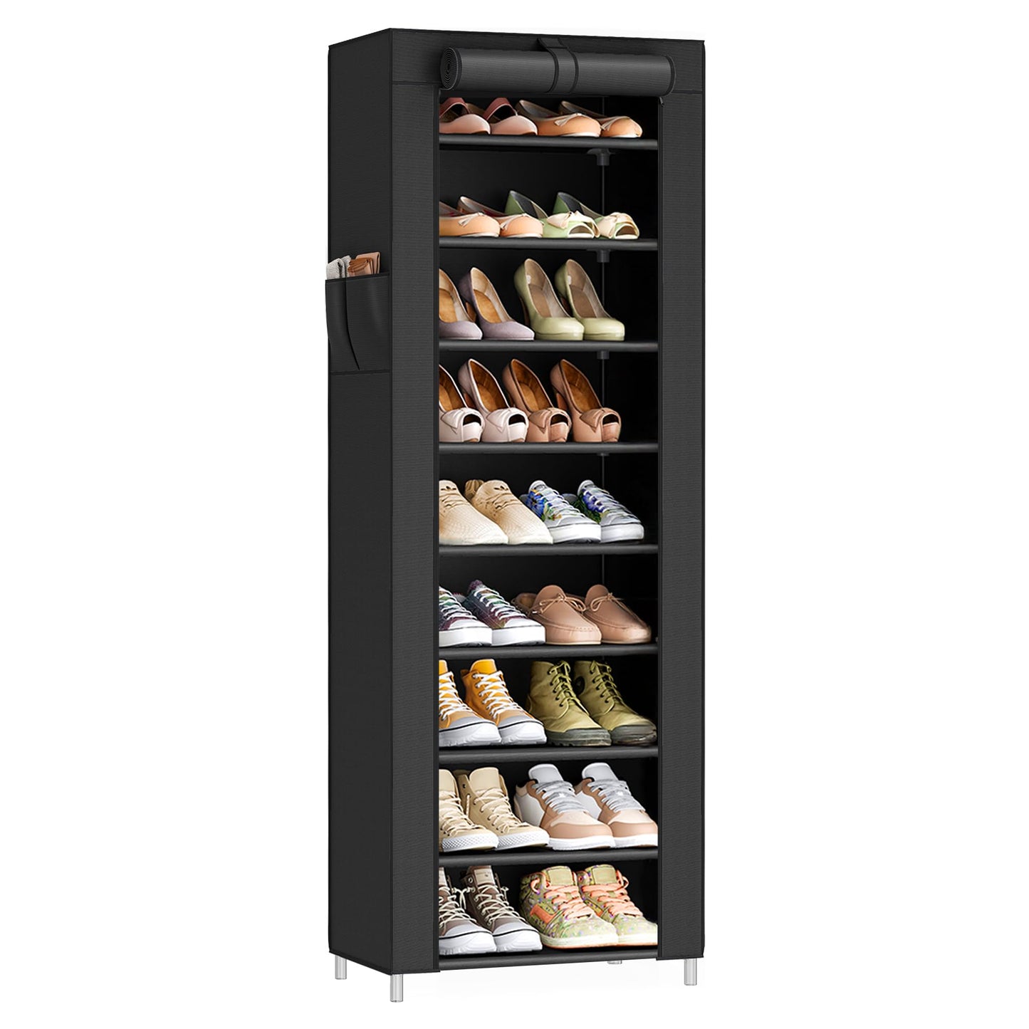 SONGMICS 10-Tier Shoe Rack, Shoe Storage Cabinet with Dustproof Cover, Free-Standing Storage