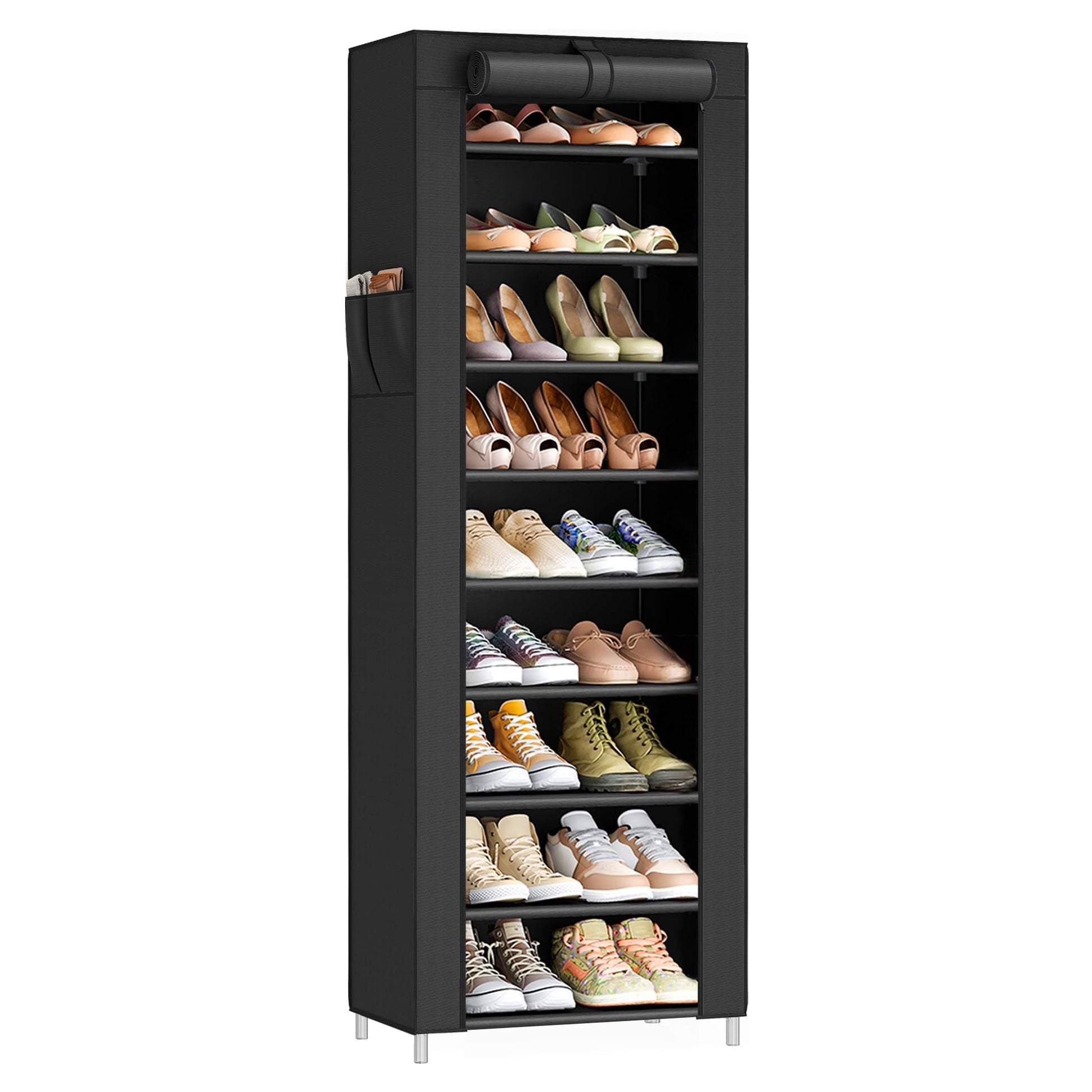 SONGMICS 10-Tier Shoe Rack, Shoe Storage Cabinet with Dustproof Cover, Free-Standing Storage