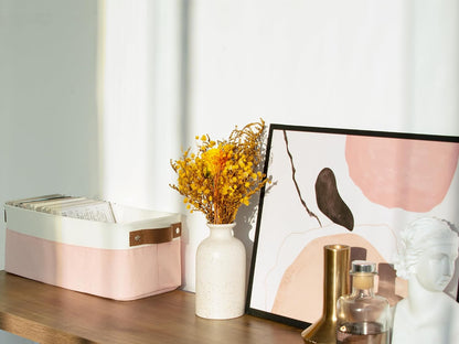 StorageWorks Narrow Storage Bins, Small Basket for Closet and Shelves, Fabric Organizer with Handles, Toilet Paper Storage, Pink and White, 2-Pack