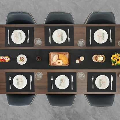 Myir JUN Placemats Set of 8, Vinyl Woven Placemats Place Mats Indoor Set of 8 Washable Table Mats Non-Slip Place mats for Dining Table (Black, Set of 8)