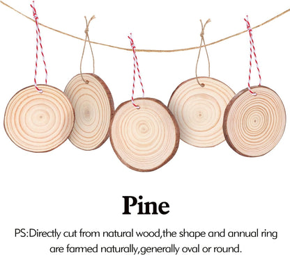 30 Pcs Wood Slices For Crafts, 1.7"-2.3” Pre-Drilled Holes Wood Rounds, 66 Feet Twine String, Wooden Circles For Crafts Burning Painting Diy Crafts Christmas Wedding Party Wedding Decor Party