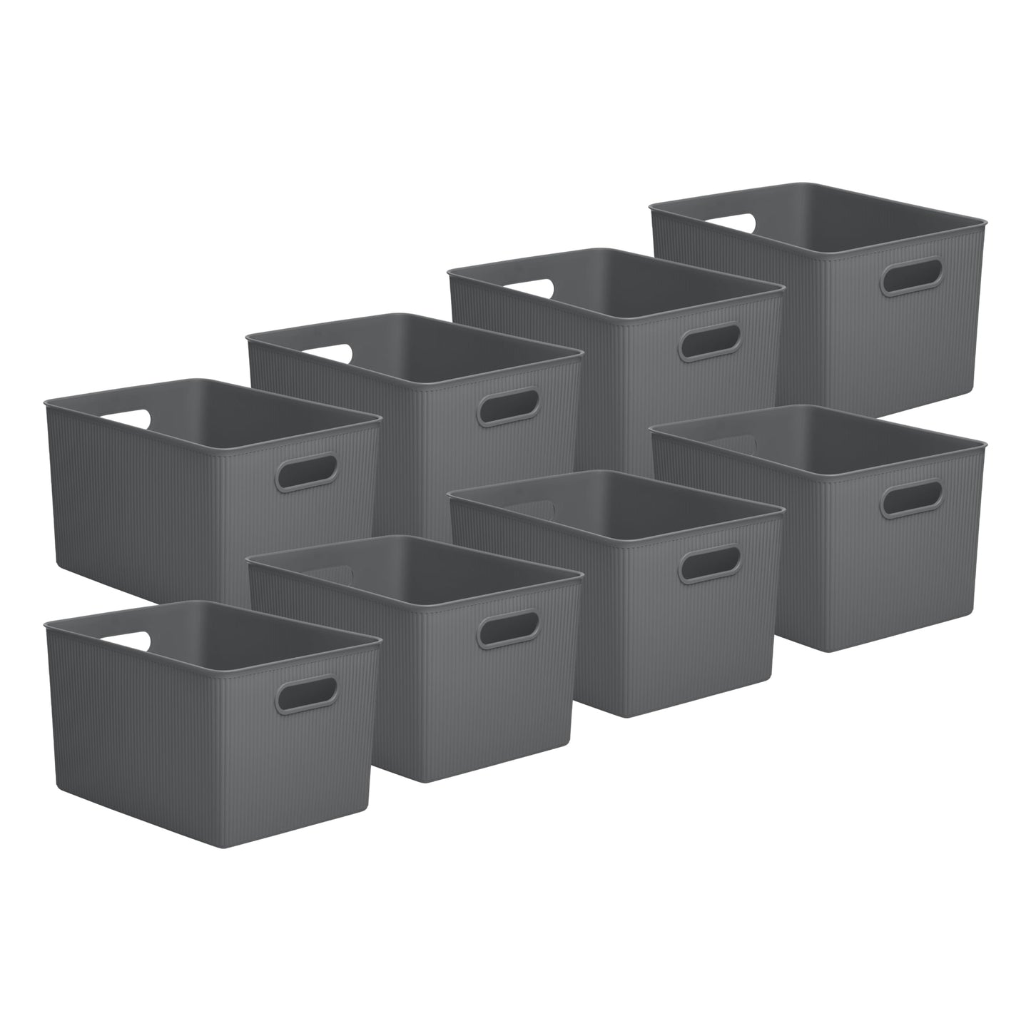 Superio Decorative Plastic Basket Open Home Storage Bins Organizer Baskets, X-Large Grey (8 Pack)