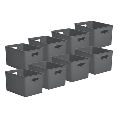 Superio Decorative Plastic Basket Open Home Storage Bins Organizer Baskets, X-Large Grey (8 Pack)