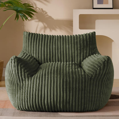 Giant Plush Bean Bag Chair for Adults with Armrests - Oversized Comfy Green Beanbag Lounge Lazy Floor Sofa Accent Chair for Living Room, Bedroom & Dorm, Cozy Fluffy Single Cloud Mini Couch