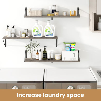 Heimlove 36 Inch Floating Bookshelves Set of 3,Wall Bookshelf Heavy Duty Wall Mounted Bookshelves for Living Room,Bedroom,Kitchen,Laundry Room Storage & Decor,Silver Grey