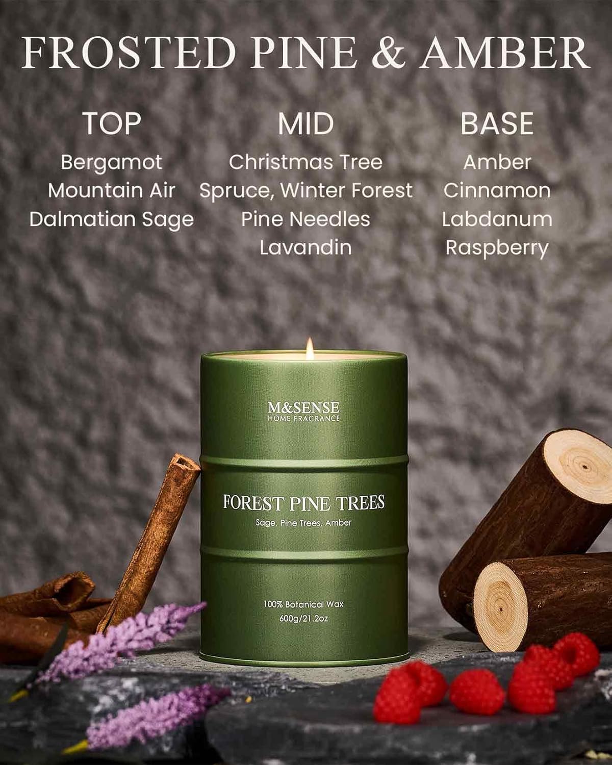 M&SENSE Frosted Pine Scented Candles Large, Natural Soy Candles 21.2oz 120 Hour Slow Burning,Aromatherapy Candle for Stress Relief Meditation Relaxing