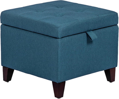 Adeco Square Fabric Storage Ottoman with Tufted Flip Top, 18x18x15