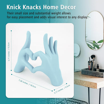 Accessoryway Blue Heart Hands Sculpture Decor - Valentines Day Decorations for Living Room, Bedroom, Office & Shelf Decor,Unique Heart Hands Ring Holder Display for Girls & Wedding Decorations