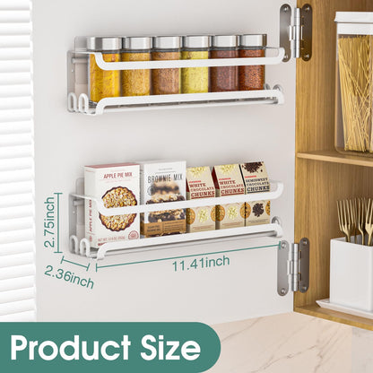 LUCYCAZ 2 Pack Wall Mounted Spice Rack with 16 Hooks, Spice Organizer Shelf for Stove Cabinet Pantry Door,Screw or Adhesive Spice Shelf Hanging Wall Spice Rack in Kitchen and RV (White, 2 PACK)