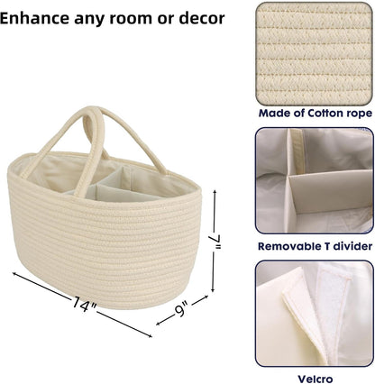 Diaper Caddy Organizer Cotton Rope Baby Basket Nursery Storage and Portable Tote Bag for Car Ideal Baby Shower Gifts and Registry Must-Have for Newborn Essentials beige