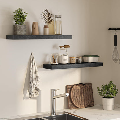 Floating Shelves for Wall, 31.5" W x 6.7" D x 1.5" H, Wooden Wall Mounted Display Shelves with Invisible Brackets for Living Room, Bedroom, Bathroom, Kitchen Decor and Storage, Set of 2, Black