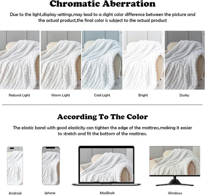 NEWCOSPLAY Faux Fur Twin Blanket White Bubble Blanket Thick Warm Soft for Couch Sofa Bed 550GSM (White, Twin(60"x80"))