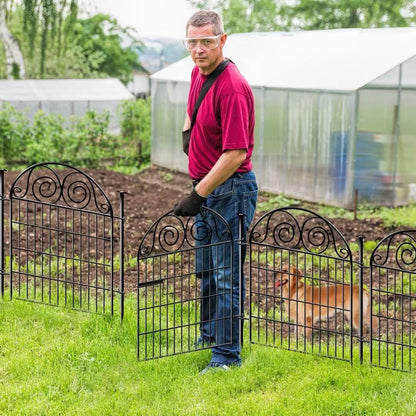 Tall Garden Fence Animal Barrier with Gate, 32 in(H) 8 Panels Garden Fences and Borders for Dogs, Dog Fence Outdoor for Yard, Total Length 17.5 Ft Metal Temporary Fencing│Patented