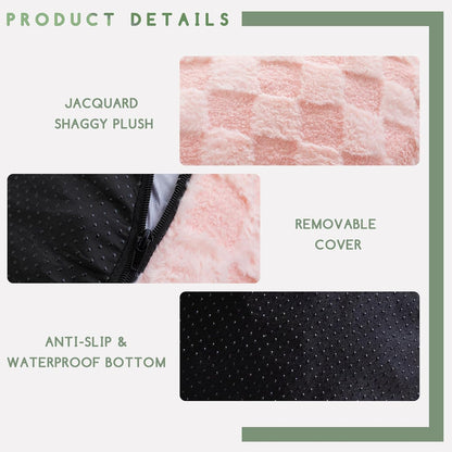 HIGOGOGO Round Stuffed Pouf Ottoman, Plaid Poufs with Foam Chunk Filling, Fluffy and Furry Pouf Foot Stool Storage Ottoman, 20 X 15 Floor Poufs Foot Rest for Living Room, Pink