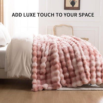 Cozy Faux Fur Throw Blanket for Couch-Warm Fuzzy Throw Blanket, Soft Plush Thick Bubble Blankets for Bedroom and Living Room, Furry Luxury Blanket, 60 x 80, Tie-Dye Pink