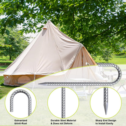AAGUT Rebar Stakes 12 inch Galvanized Metal Tent Stakes 3/8" Heavy Duty Ground Anchor Stake for Large Canopy and Fence, J Hook Stakes Easy to Push into Hard Soil,12 Pack