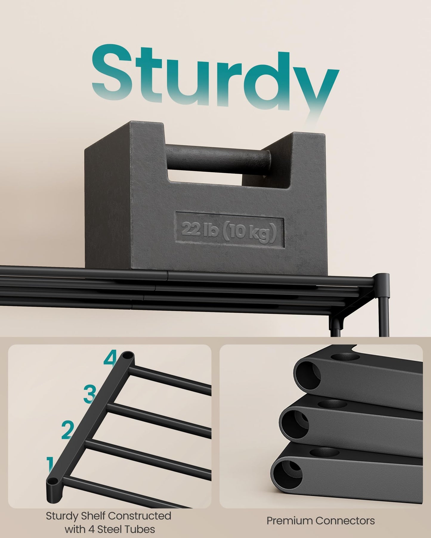 SONGMICS Shoe Rack, 5-Tier Shoe Organizer, Metal Storage Shelf, Upright or Upside Down, for 20-25