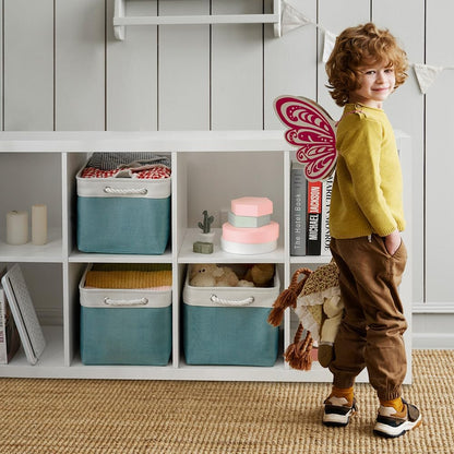 TcaFmac Organization and Storage Basket for Organizing - 16x12x12 inch Large 2 Pack Fabric Storage Cubes, Collapsible Storage Bins for Shelves Box Closet Cloth Home Toy Books Kids (White & Green)