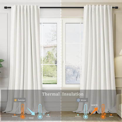Room Darkening Curtains 96 Inches Long for Living Room Back Tab Ivory Blackout Curtains Neutral Aesthetic Linen Textured Thermal Insulated Black Out Curtain Light Blocking Drapes Off White 52x96