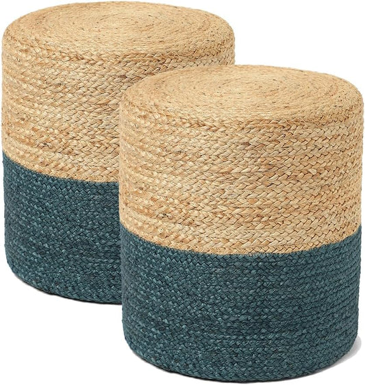 REDEARTH · Cylindrical Pouf Foot Stool Ottoman - Jute Braided Pouffe Poof Accent Sitting Footrest