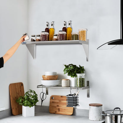 HARDURA Stainless Steel Shelf 18" x 36", 340lb Commercial Shelves Wall Mount Metal Shelving with Backsplash and Brackets for Kitchen, Restaurant, Laundry Room and Home