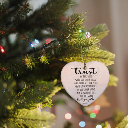 Christian Ornaments, Trust in The Lord with All Your Heart Pink Scripture Religious Ceramic Ornament Heart Keepsake Decorations, Christian Gifts for Women