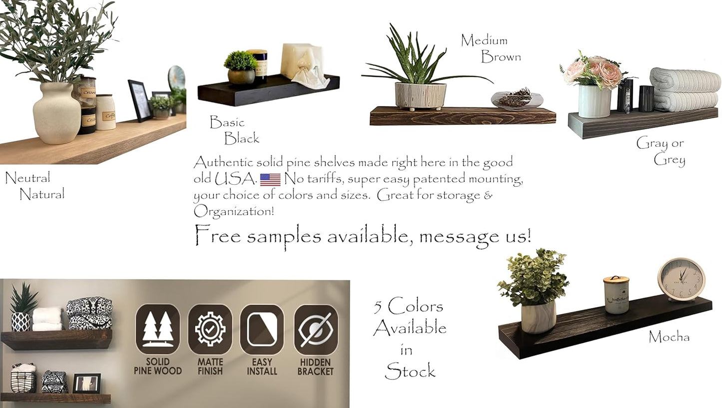 joelsantiques 36 Inch Wooden Floating Shelves for Wall - 36x8x2 in - Made of Natural Wood - Heavy Duty Rustic Wall Shelves - Made in USA - Perfect for Living Room, Kitchen - Mocha