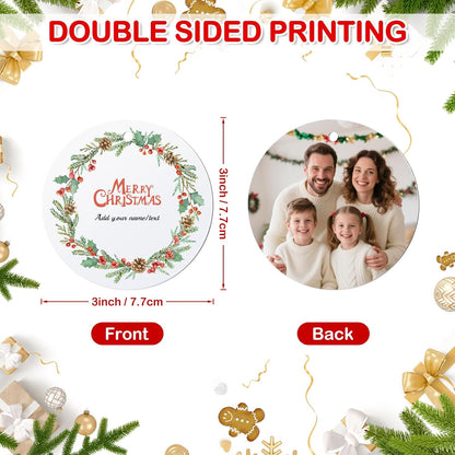 Personalized Photo Christmas Ornaments Double-Sided Metal Custom Picture Christmas Ornament 2024, Customized Xmas Tree Decorations Memorial Gifts for Kids Couples Family Friends Pet