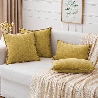 MIULEE Pack of 2 Couch Throw Pillow Covers 18x18 Inch Mustard Yellow Farmhouse Decorative Pillow Covers with Stitched Edge Soft Chenille Solid Dyed Fall Pillow Covers for Sofa Bed Living Room