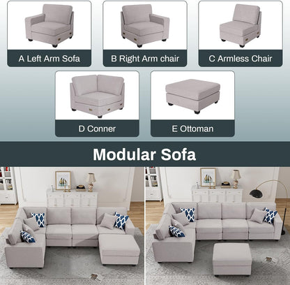 L Lengend Vansen Modular Sectional Sofa U Shaped Couch with Ottoman Modern Reversible Corner Sectional Couch for Living Room (Light Grey, U Shaped Sofa-1)