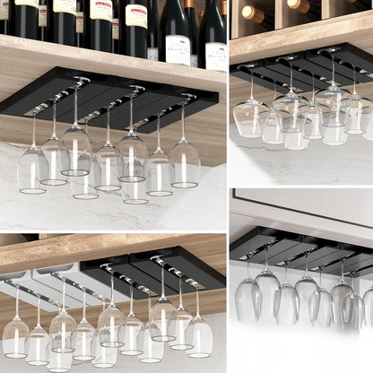 2Pcs Wine Glass Holder，Stemware Rack Plastic Punch-free Hanging Under Cabinet for Bar,Kitchen and Restaurant (black)