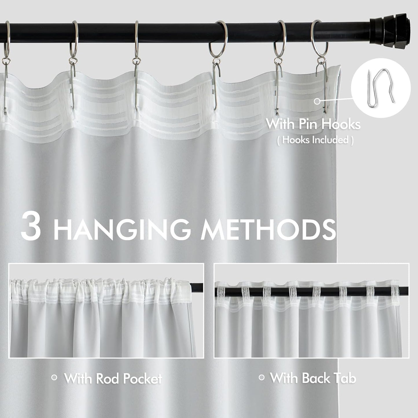 MIULEE Back Tab Light Blocking Curtains 120 Inch Long 2 Panels Set for Living Room Bedroom, Greyish White Rod Pocket/Pinch Pleated Extra Long Thermal Insulated Room Darkening Blackout Curtains/Drapes