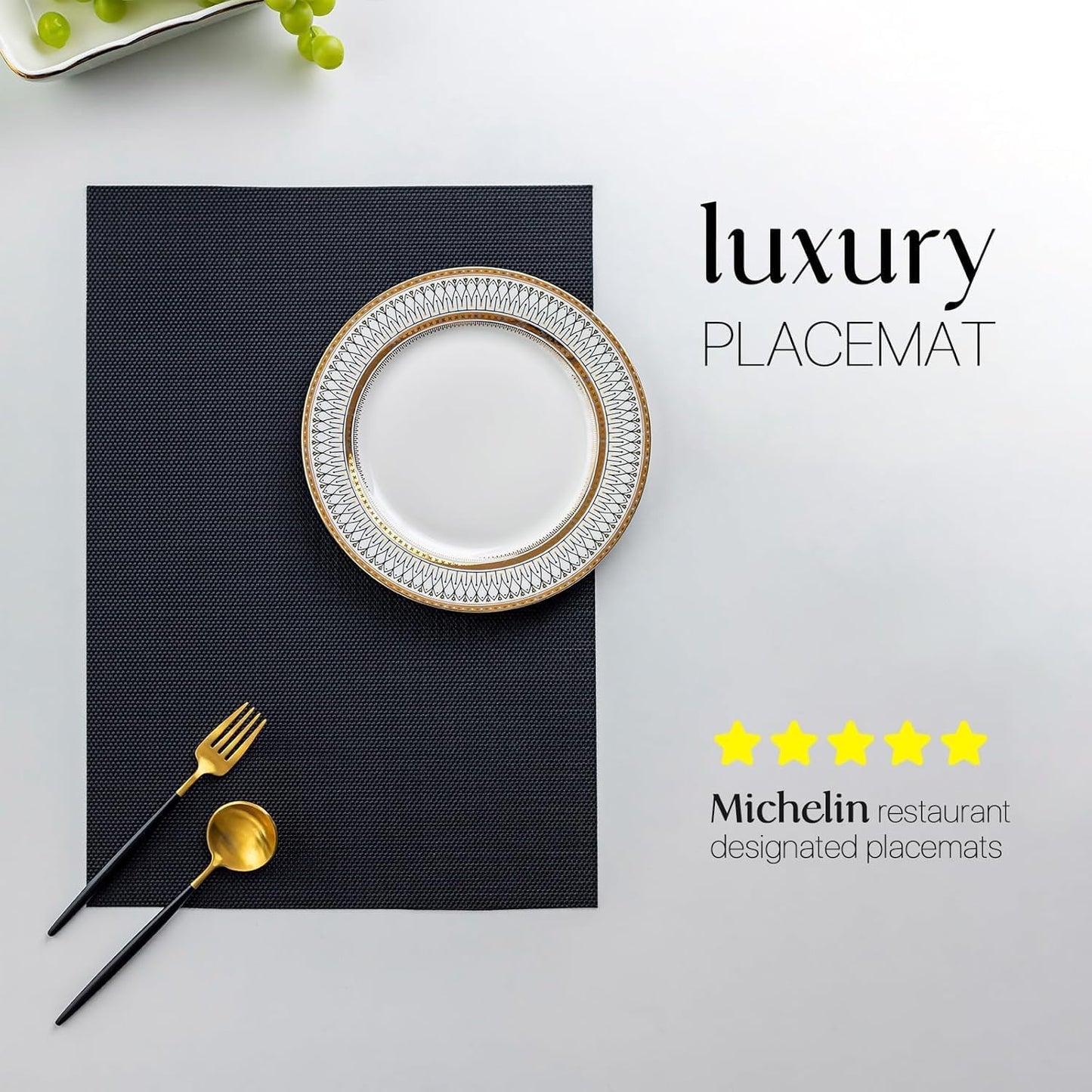 LEXMORE Placemats Set of 4 Vinyl/Plastic Woven Place Mats for Kitchen Table Indoor/Outdoor Washable Placemat Wipeable Dining Table Mats(A-Black)