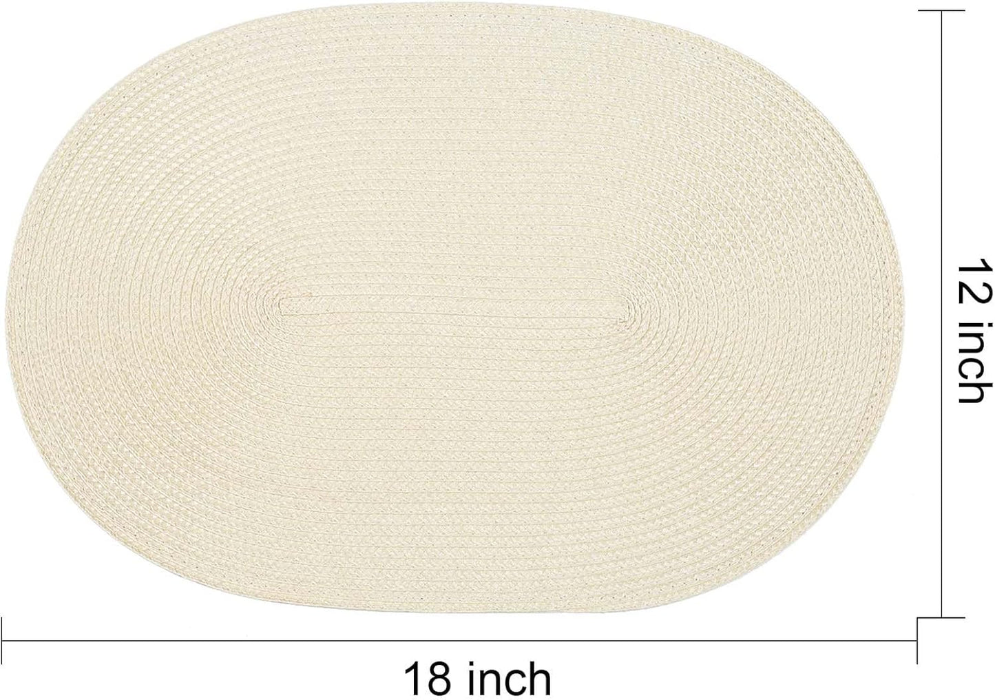 AHHFSMEI Placemats Set of 8 for Dining Table Washable Woven Vinyl Non-Slip 18x12 inches Placemat Heat-Resistant Durable Table Mats for Dining Table Easy to Clean (Oval Beige, 8)