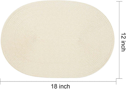 AHHFSMEI Placemats Set of 8 for Dining Table Washable Woven Vinyl Non-Slip 18x12 inches Placemat Heat-Resistant Durable Table Mats for Dining Table Easy to Clean (Oval Beige, 8)