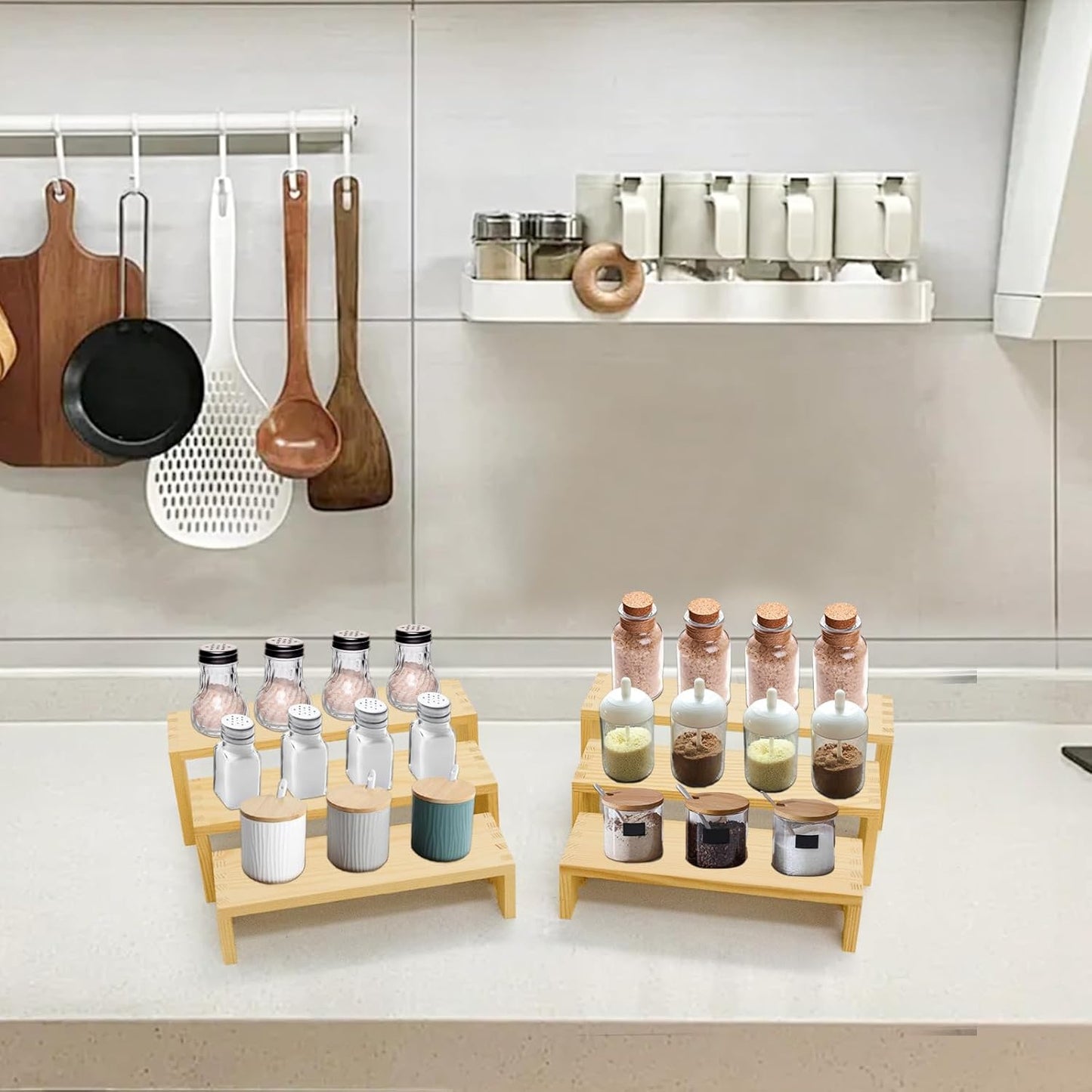 Display Wood Risers Wooden Stand 3 Tier 4 Set 12 Pieces Wooden Stands Decorative Rectangular Display Cupcake Stands Perfume Racks Cologne Organizer(Nature)