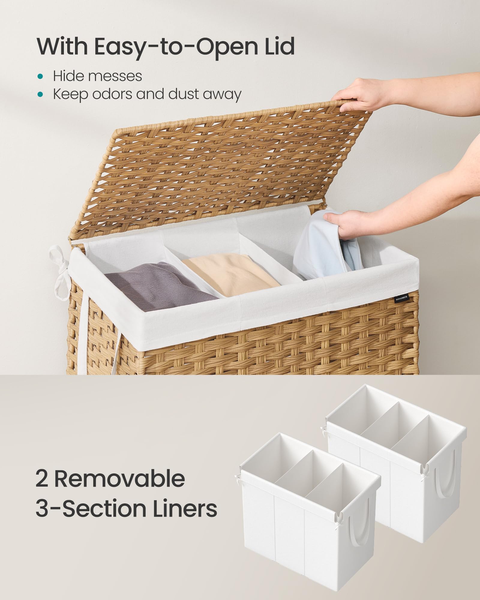 SONGMICS Laundry Hamper with Lid, 160 L Wicker Laundry Basket