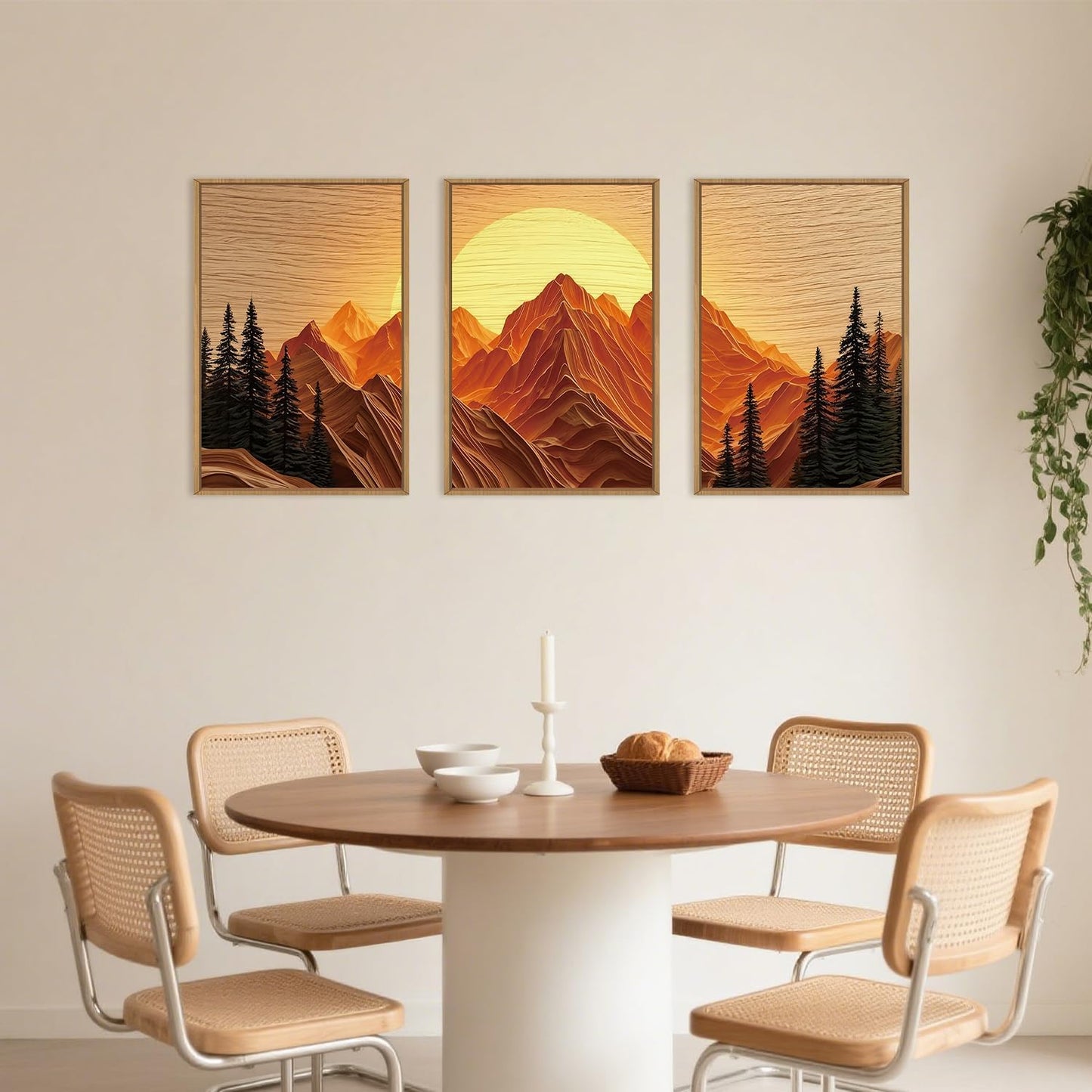 Large Mountain Framed Canvas Wall Art Set, Abstract Ridge Sun Painting, Boho Sunset Scenery Wall Decor,Modern Natural Landscape Art Print for Living Room,Bedroom,Office-16 x24 x3