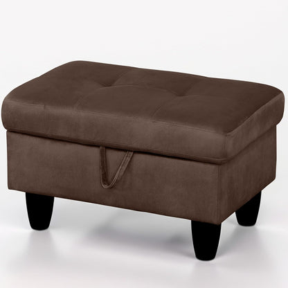 Ottoman Rectangular Storage Ottoman Bench, Flannel Footrest Stool Footstool with Lid for Living Room, Bedroom, Entryway, Chocolate, 28.5"x19"x17.5"