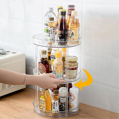 URALFA 3 Tier Bathroom Lazy Susan Organizer, 9 Inch Clear Rotating Makeup Organizer for Vanity, High-Capacity Acrylic Skincare Organizers 360 Rotating Tray for Countertop, Pantry, Kitchen, Cupboard