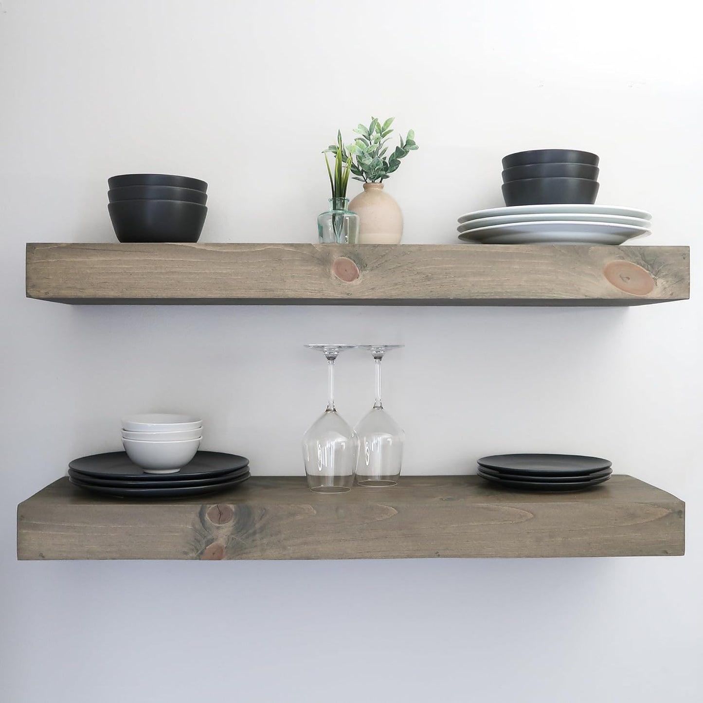 Modern Floating Shelves 3 Inches Thick for Wall, Wide Shelves for Kitchen, Living Room, Bedroom, and Bathroom, Natural Pine Wood, Rustic Wooden Shelf, (Set of 2) (Aged Barrel, 48Lx3Hx6D)